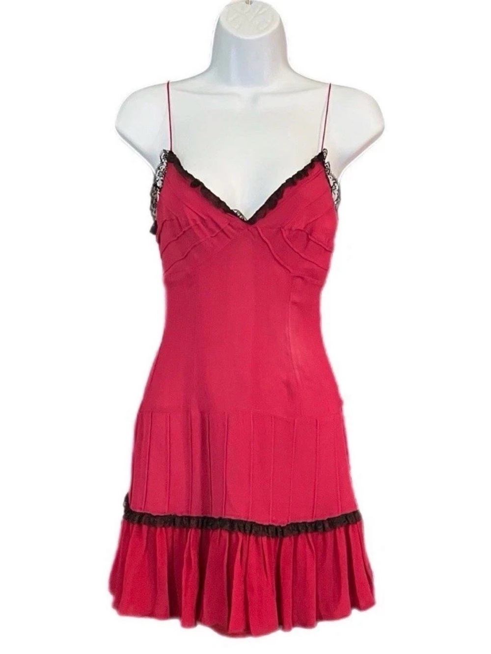 Vintage Betsey Johnson New York Sheer Red Black Ruffle Mini Dress
